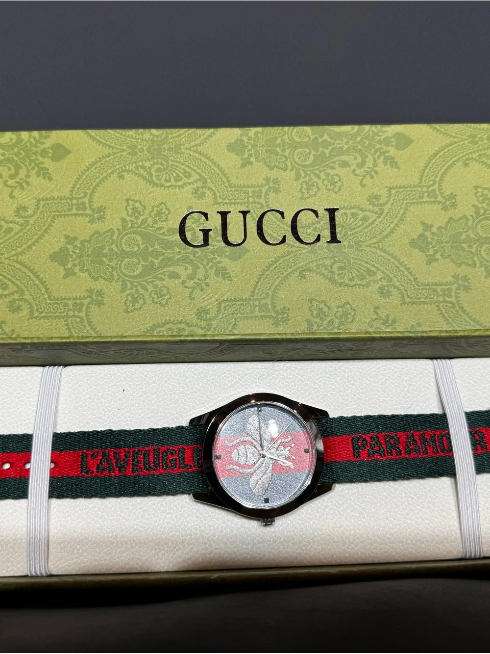 Gucci G-Timeless Bee Web Stripe Swiss Made Watch w/ Box